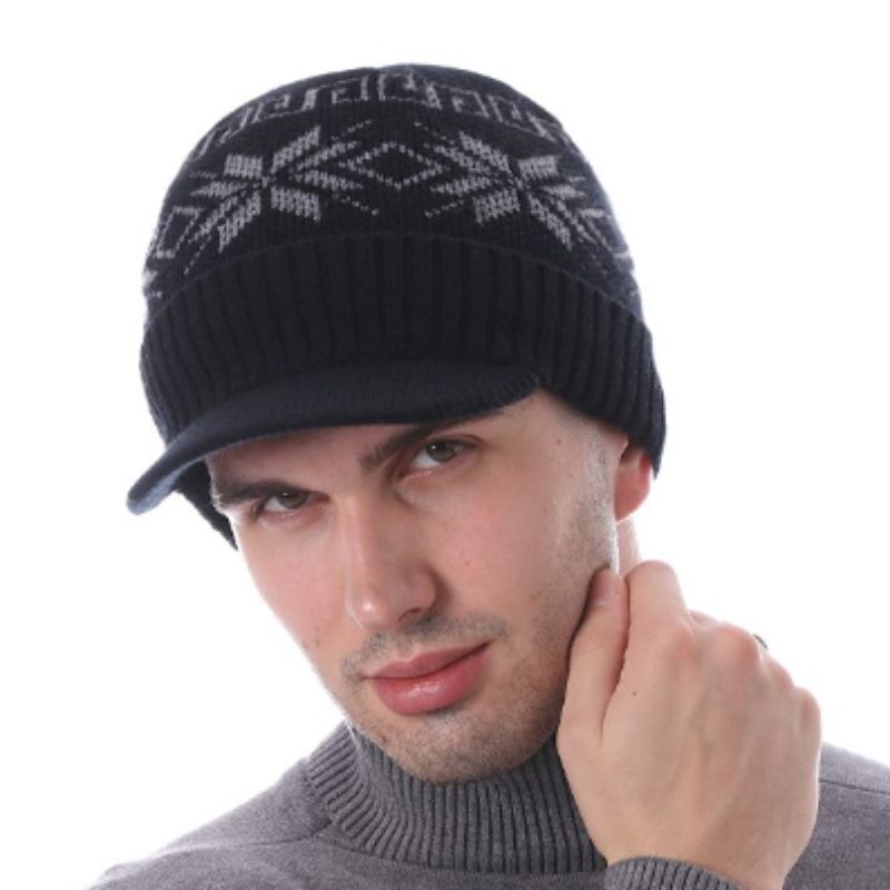 Bonnets à visière homme en laine acrylique chaude avec un motif flocon de neige