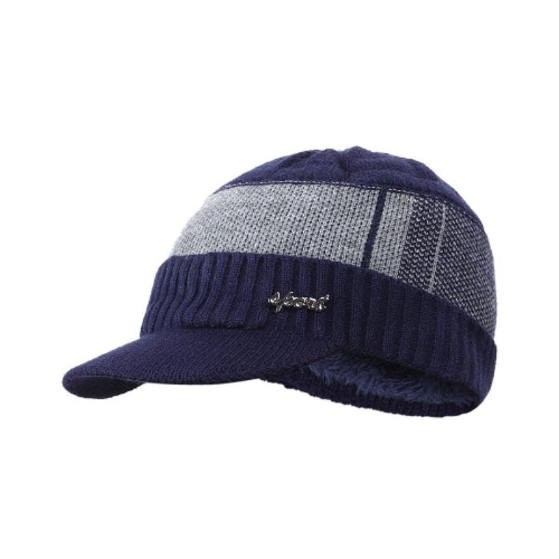 Bonnet visière sport Atlanta en mélange de laine, coton et doublure chaude en polyester pour homme - coloris bleu et gris