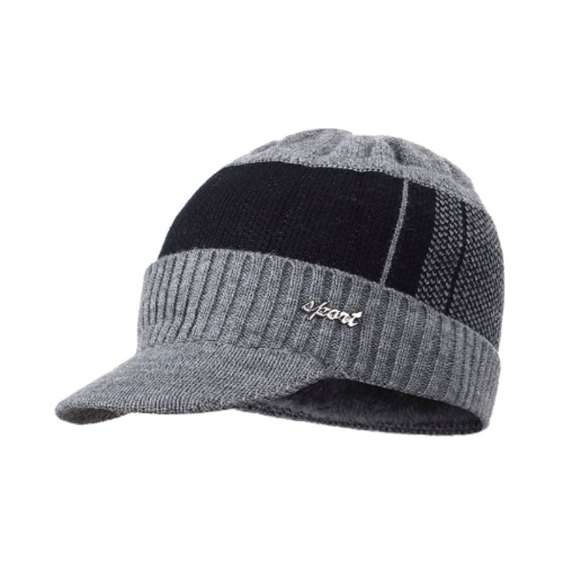 Bonnet visière sport Atlanta en mélange de laine, coton et doublure chaude en polyester pour homme - coloris gris et noir