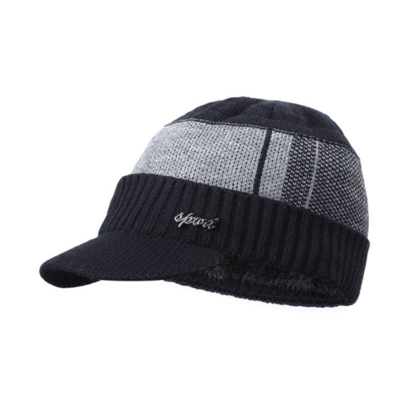 Bonnet visière sport Atlanta en mélange de laine, coton et doublure chaude en polyester pour homme - coloris noir et gris