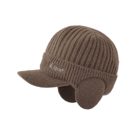 Bonnet à visière de sport Lake Placid avec cache-oreilles en laine acrylique - coloris marron
