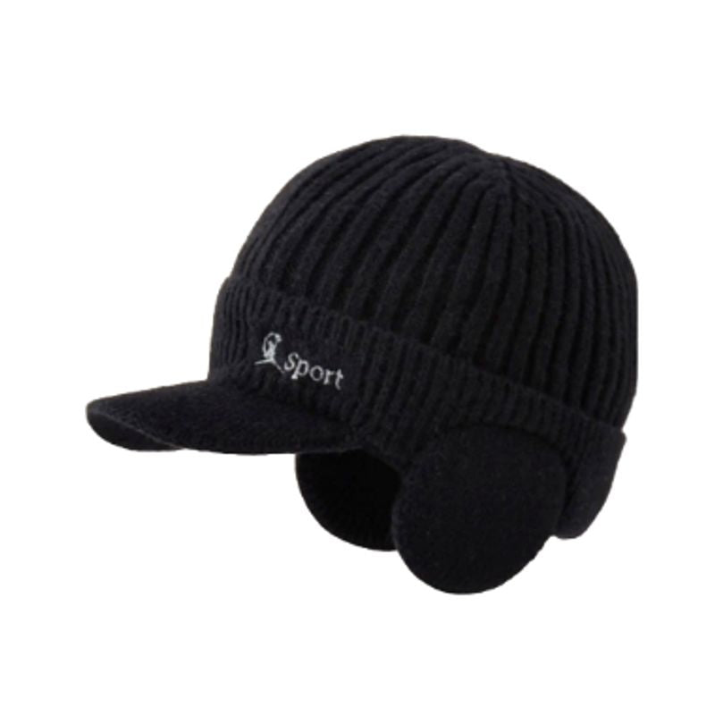 Bonnet à visière de sport Lake Placid avec cache-oreilles en laine acrylique - coloris noir