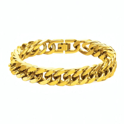Bracelet homme maille cubaine 12mm en acier avec finition dorée par placage ionique