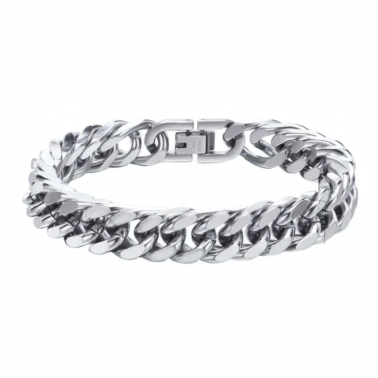 Bracelet homme acier inoxydable poli maillons cubains massifs 12mm modèle Axel