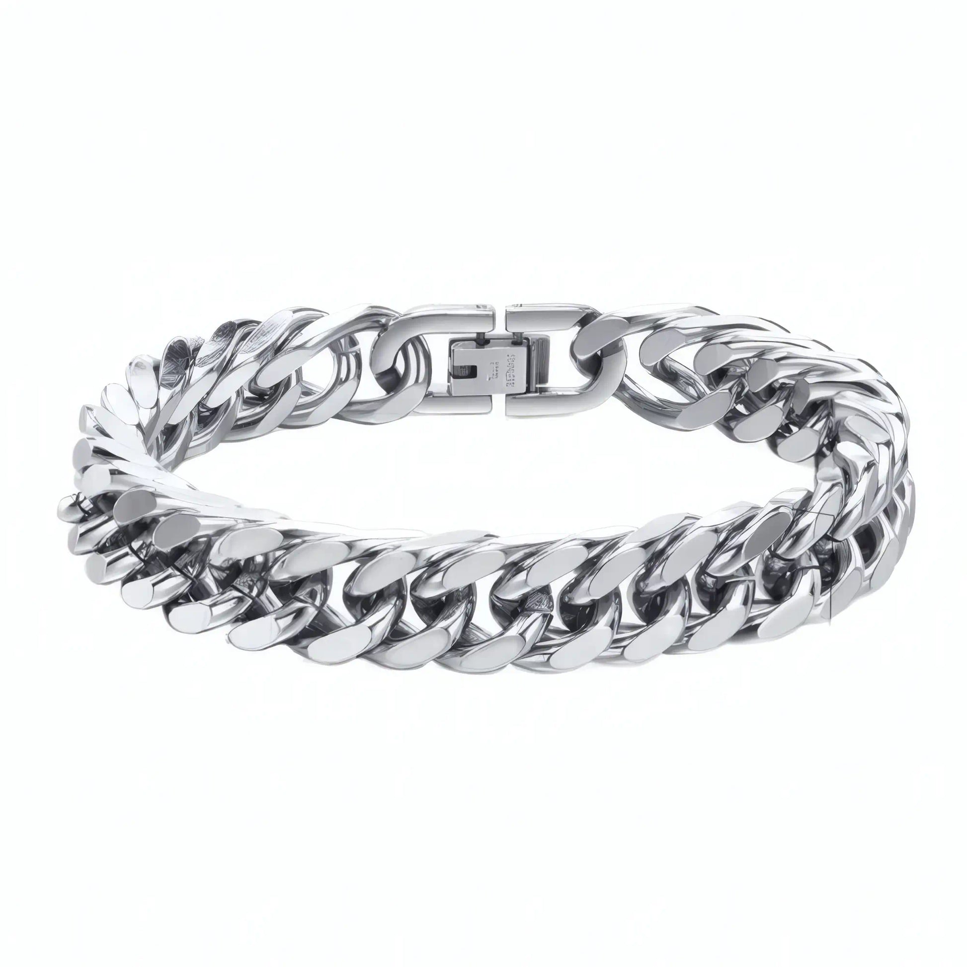 Bracelet homme acier inoxydable poli maillons cubains massifs 12mm modèle Axel