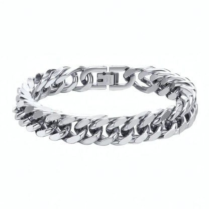 Bracelet homme acier inoxydable poli maillons cubains massifs 12mm modèle Axel