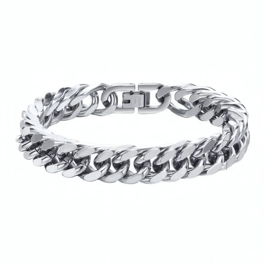 Bracelet homme acier inoxydable poli maillons cubains massifs 12mm modèle Axel