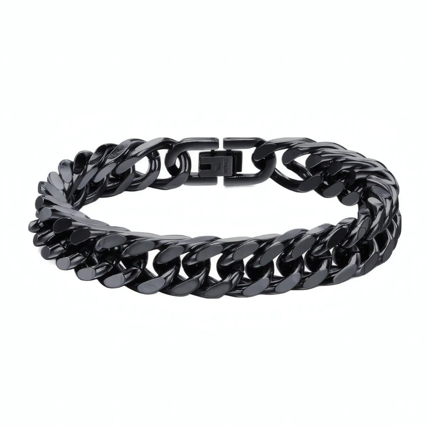 Bracelet homme maille cubaine 12mm en acier noir brillant poli miroir
