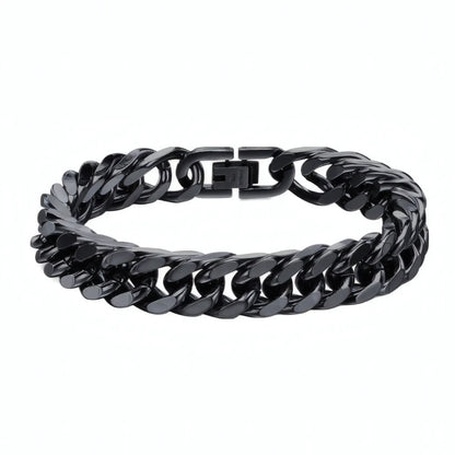Bracelet homme maille cubaine 12mm en acier noir brillant poli miroir