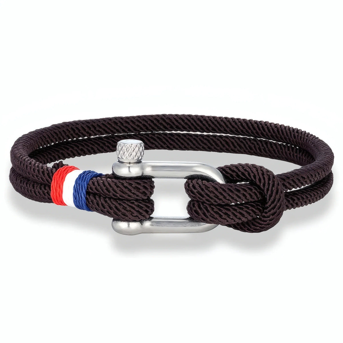 Bracelet Altra en cordon nylon marron double rang équipé d'une solide manille en acier.