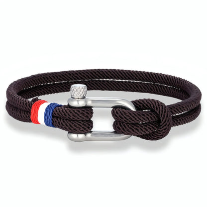Bracelet Altra en cordon nylon marron double rang équipé d'une solide manille en acier.