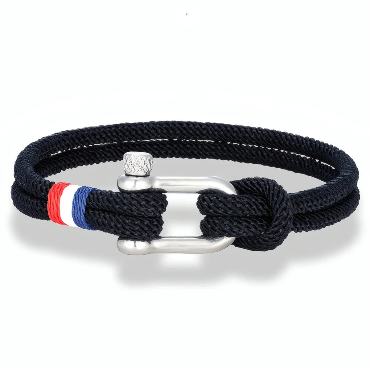Bracelet Altra modèle sombre en cordon nylon noir tressé et fermoir manille argentée en acier