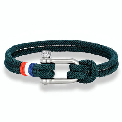 Bracelet Altra en cordon nylon vert marin muni d'un fermoir manille droite en acier inoxydable.