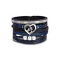 Bracelet cœur bohème avec mantras et perles pour femme, wrap multilanière en cuir PU de couleur bleu marine.