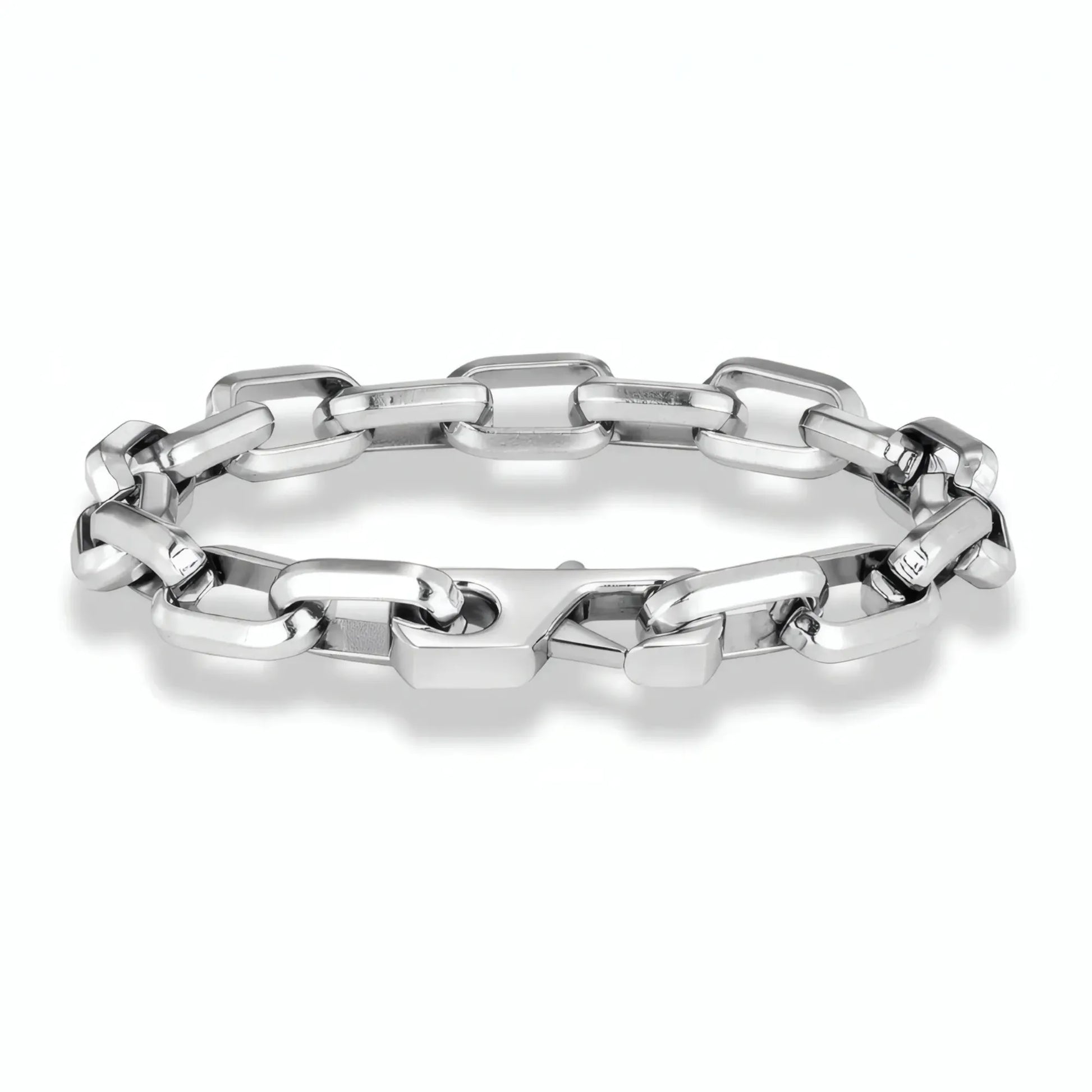 Bracelet chaîne d'ancre à maillons rectangulaires avec fermoir lobster en acier inoxydable argenté.
