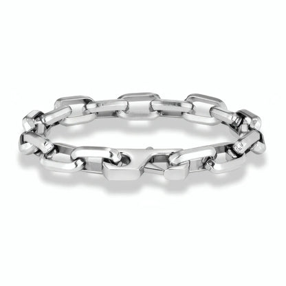 Bracelet chaîne d'ancre à maillons rectangulaires avec fermoir lobster en acier inoxydable argenté.