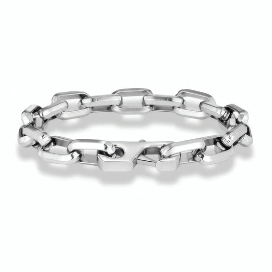 Bracelet chaîne d'ancre à maillons rectangulaires avec fermoir lobster en acier inoxydable argenté.