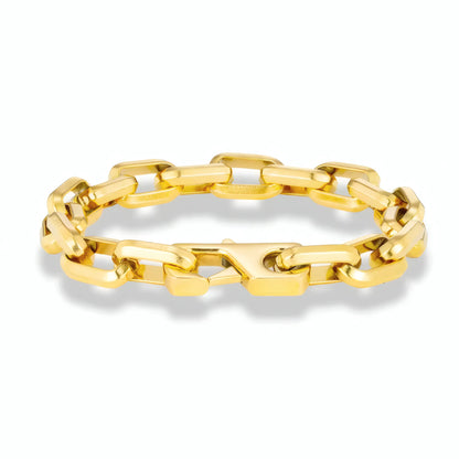 Bracelet chaîne d'ancre à maillons rectangulaires avec fermoir lobster en acier inoxydable doré.