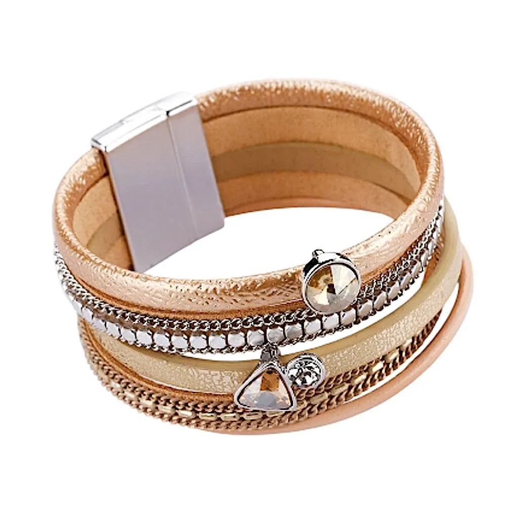 Vue arrière du bracelet Cristal de lumière replié. Montre la face interne du cuir microfibre et le dos du fermoir argenté.