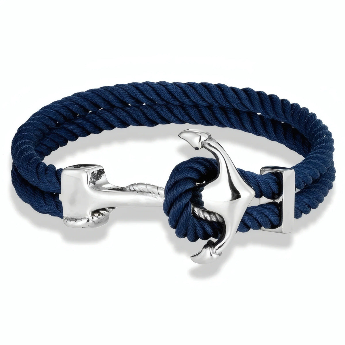 Bracelet Avel en cordon double rang bleu marine sublimé par son fermoir ancre.