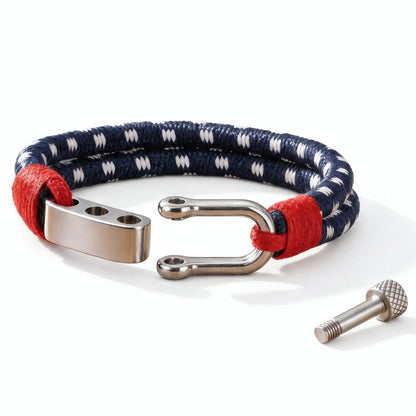Bracelet cordon Nautis ouvert avec axe fileté fermoir manille acier inoxydable forme U.