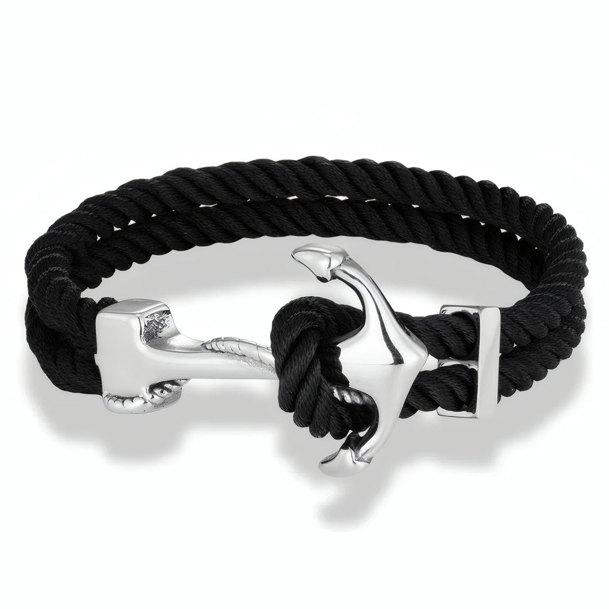 Bracelet cordon noir Avel, alliance d'un tressage ténébreux et de son ancre.