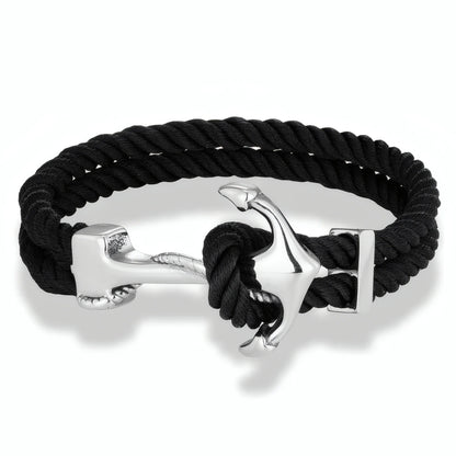 Bracelet cordon noir Avel, alliance d'un tressage ténébreux et de son ancre.