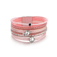 Bracelet bohème cristal strass, wrap en cuir pour femme avec fermoir magnétique - coloris rose