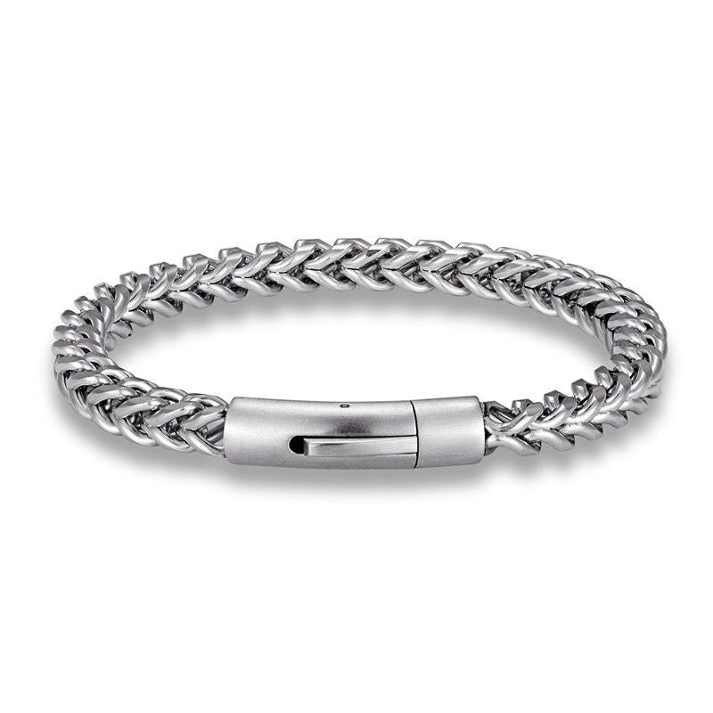 Bracelet gourmette avec chaîne à maillons cubains de 6 mm en acier inoxydable - fermoir tube clip à ressort - coloris argent