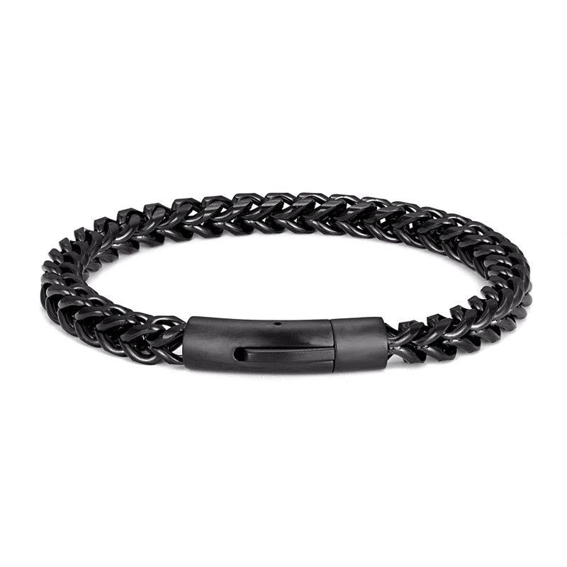 Bracelet gourmette avec chaîne à maillons cubains de 6 mm en acier inoxydable - fermoir tube clip à ressort - coloris noir