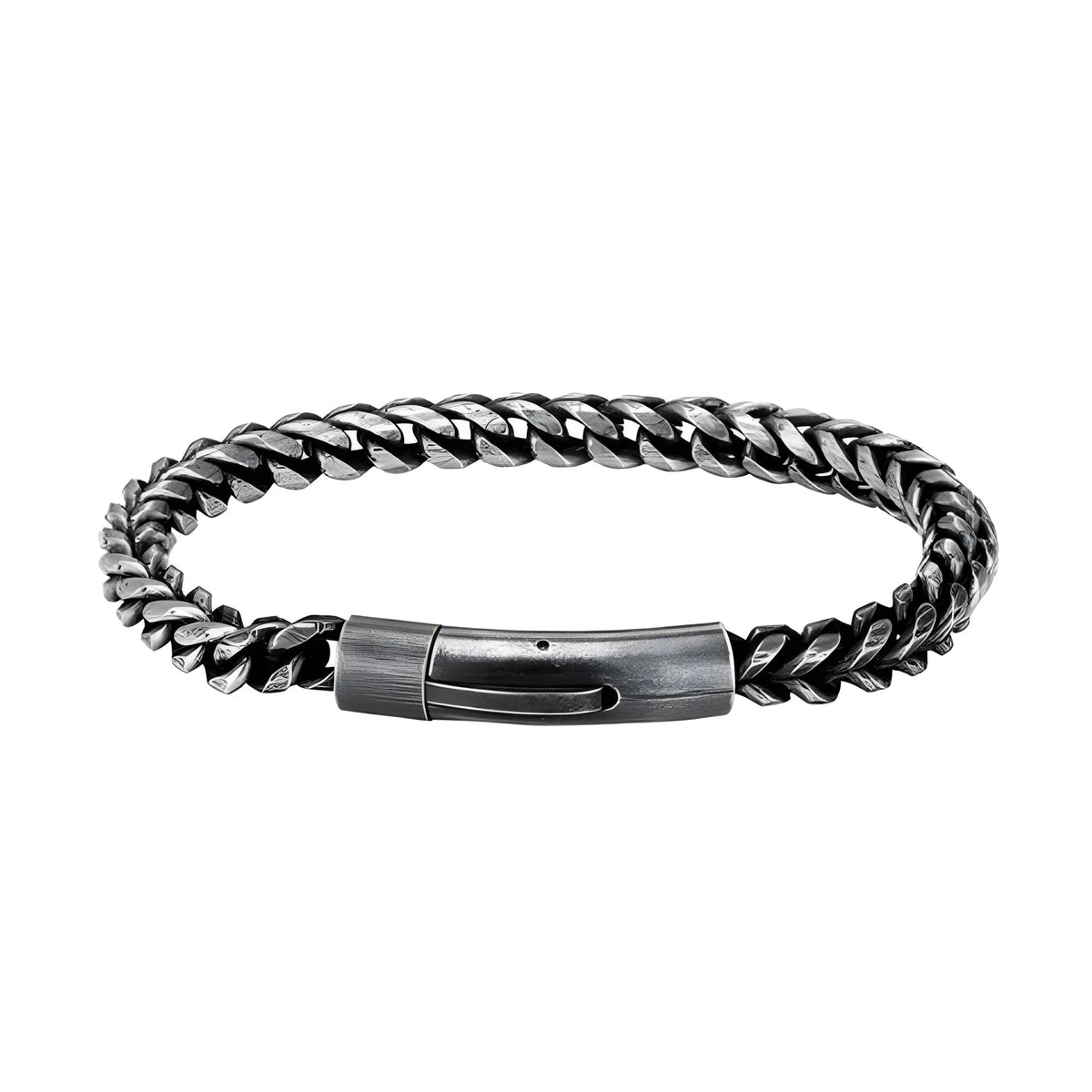 Bracelet avec chaîne à maillons cubains de 6 mm en acier inoxydable de couleur acier rétro, argenté vieilli