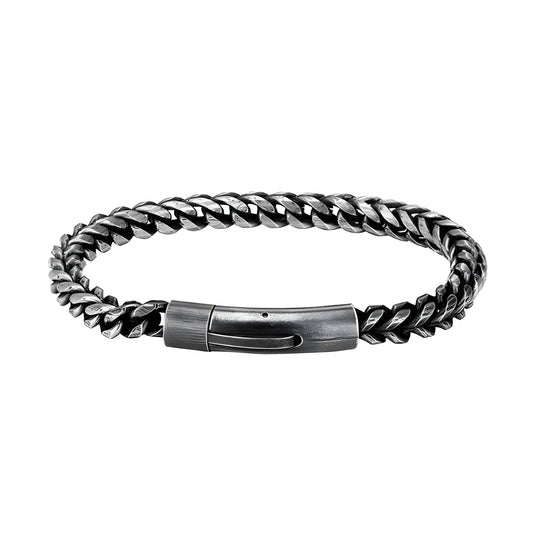 Bracelet avec chaîne à maillons cubains de 6 mm en acier inoxydable de couleur acier rétro, argenté vieilli