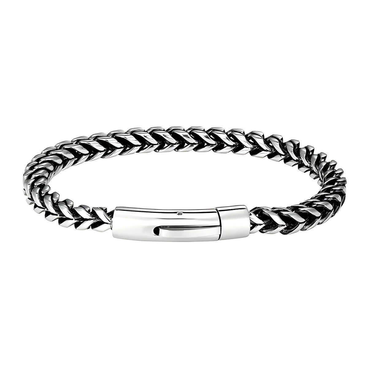 Bracelet gourmette avec chaîne à maillons cubains de 6 mm en acier inoxydable – fermoir clip à ressort – coloris acier argenté