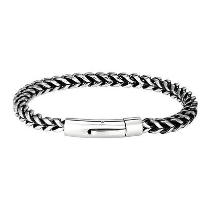 Bracelet gourmette avec chaîne à maillons cubains de 6 mm en acier inoxydable – fermoir clip à ressort – coloris acier argenté