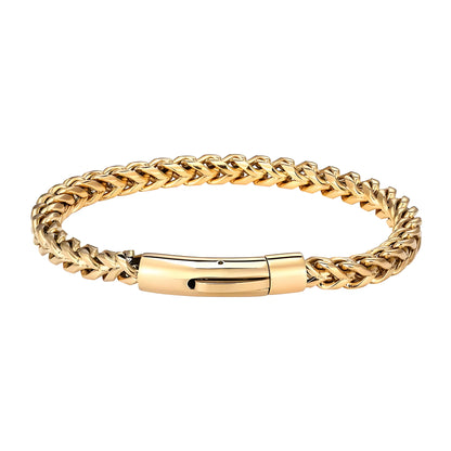 Bracelet gourmette avec chaîne à maillons cubains de 6 mm en acier inoxydable – fermoir clip à ressort de couleur dorée