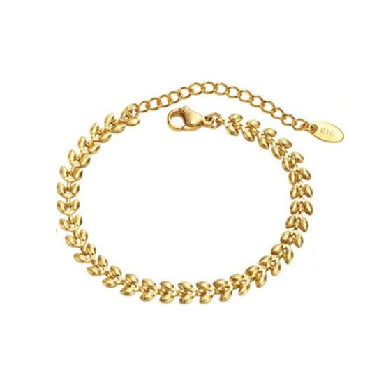 Bracelet à maillons olives dorés en acier inoxydable pour femme - coloris plaqué or