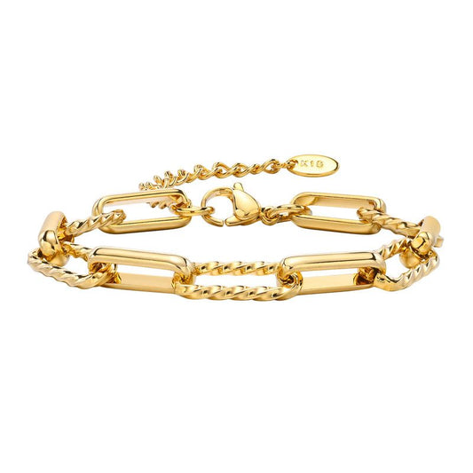 Bracelet à maillons trombones dorés en acier inoxydable plaqué or pour femme