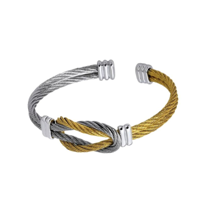 Bracelet manchette nœud de boucles entrelacées à câble en acier inoxydable - coloris argent et or