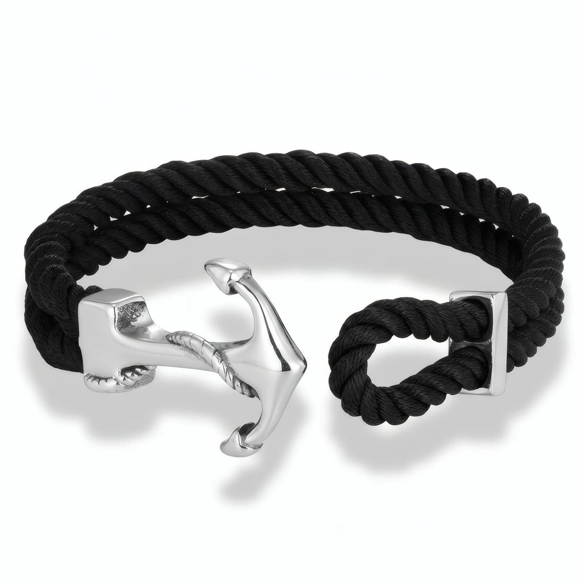 Structure ouverte du bracelet cordon Avel révélant l'ingénieux fermoir ancre en acier inoxydable.