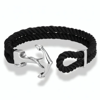 Structure ouverte du bracelet cordon Avel révélant l'ingénieux fermoir ancre en acier inoxydable.