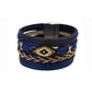 Bracelet mauvais œil en perles Miyuki, wrap bohème multilanière en cuir Pu pour femme avec fermoir doré magnétique - coloris bleu marine.