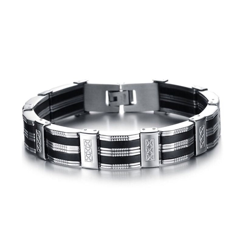 Bracelet Musk avec maillons en acier inoxydable et en silicone pour homme - coloris argent et noir