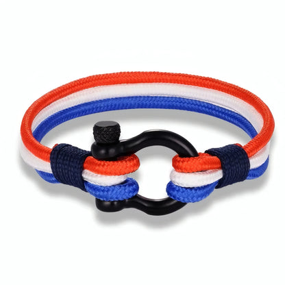 Bracelet Pays-Bas cordon nylon multi-rangs drapeau rouge blanc bleu fermoir manille acier Navarch.