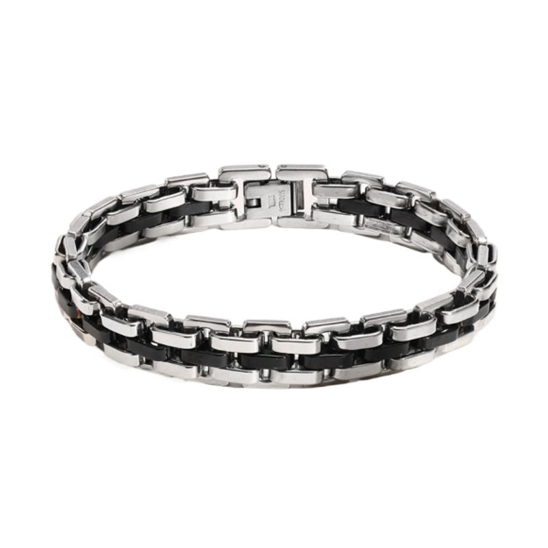 Bracelet Steel à maillons et fermoir sécurisé en acier inoxydable pour homme - coloris argent et noir 