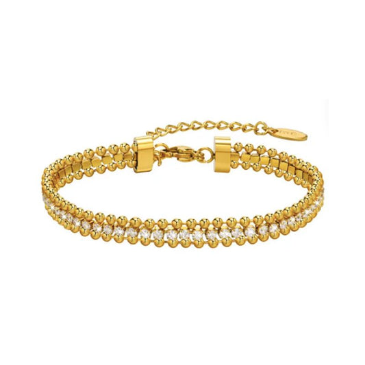Bracelet tennis chaîne à bille en acier inoxydable plaqué or avec rivière zircone cubique - bracelet chaîne pour femme