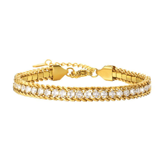 Bracelet tennis à maillons Miami en acier inoxydable plaqué or avec rivière zircone cubique - bracelet chaîne pour femme