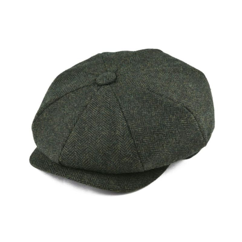 Casquette irlandaise Kirby, béret classique irlandais à chevrons en laine et polyester pour homme - coloris vert.