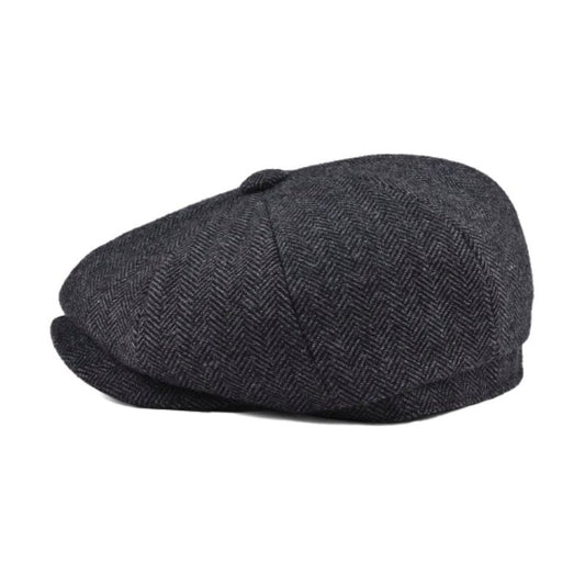 Casquette irlandaise kirby, beret à chevrons et visière curve large en laine mélangée - effet tweed noir de qualité