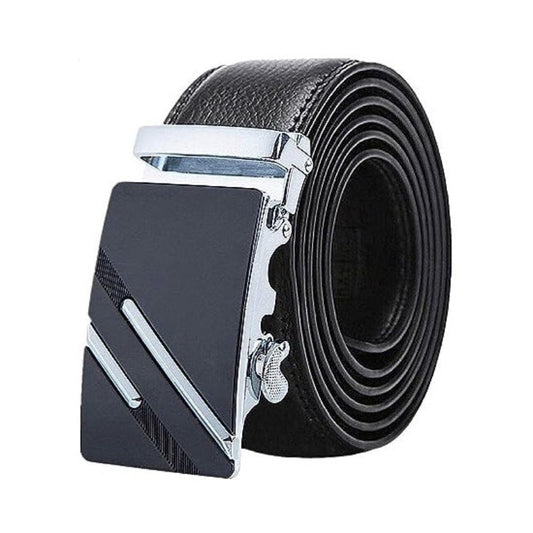 Ceinture Warren en cuir noir avec boucle à verrouillage automatique pour homme - coloris argent