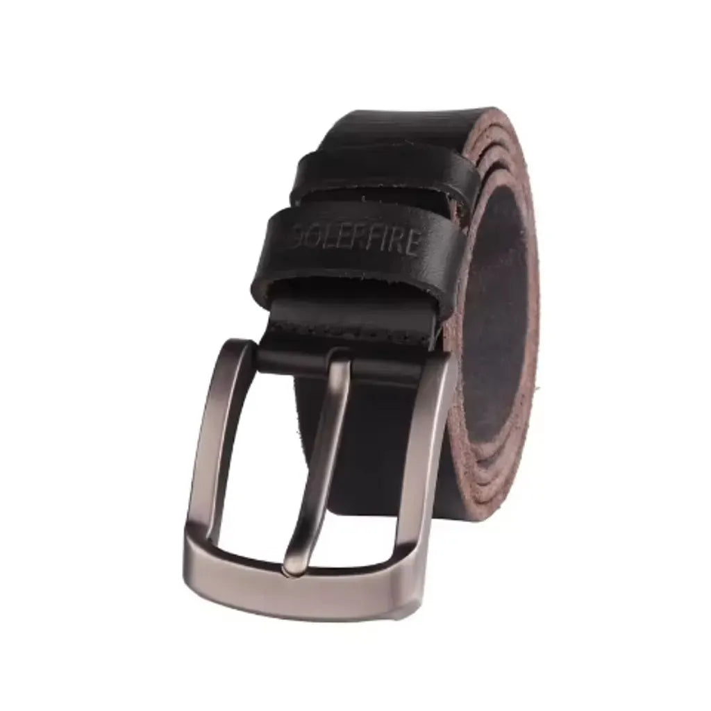 Ceinture pour homme en cuir de vache pleine fleur avec boucle ardillon en métal argenté – coloris noir.